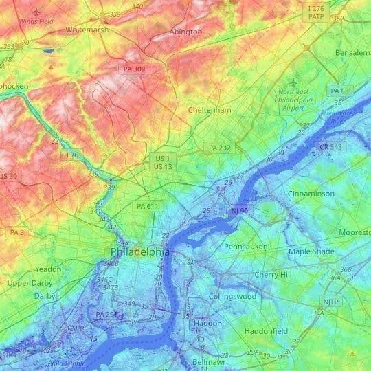 Philadelphia elevation map